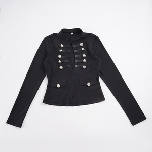 Hot Girl Style Stand Collar Long Sleeve Top <b>Napoleon</b> Buttons Cutout Decorative Pocket Slim Fit Waist Cropped Top - Product Image 6