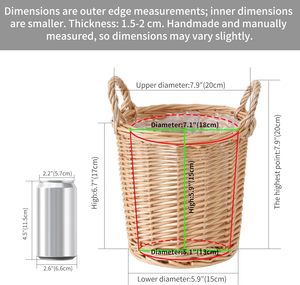 手織りの籐製プランターバスケット、防水ライナー付き、ナチュラルイエローの装飾的な植木鉢ホルダー、屋内用、小型 - Product Image 6