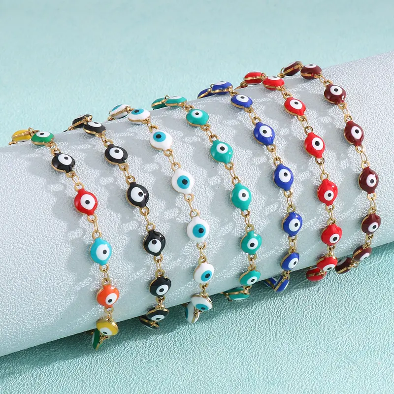 Kalen Fashion Sieraden Kleurrijke Lucky Eye Roestvrij Staal Schakel Armbanden Armbanden
