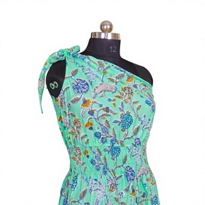 Pure Cotton Indian Floral Hand Block Printed Floor-Length Off-the-Shoulder Bodycon Casual Summer Dress Women Breathable Sweet - Product Image 4