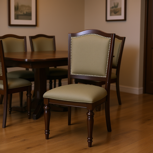 Set di 2 sedie da pranzo in legno di ciliegio scuro con seduta e schienale imbottiti, finiture con borchie, mobili in stile tradizionale per sala da pranzo - Product Image 2