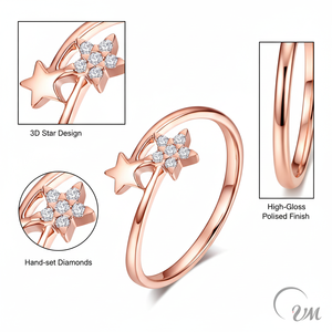 Anillo Trenzado con Incrustaciones de Diamantes de Estilo Clásico en Oro Rosa de 18K con Estrellas, Joyería Fina con Certificación NGTC, Modelo RWDA-00665V, VM.Jewelry - Product Image 5