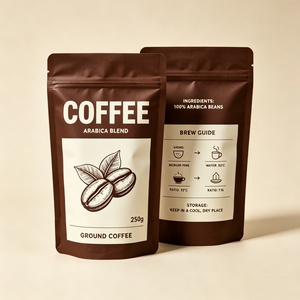 ถุงกาแฟกระดาษคราฟท์ย่อยสลายได้พร้อมวาล์วไล่อากาศ ถุงซิปล็อค PLA ป้องกันการรั่วซึมสูง พิมพ์ลายตามสั่ง ขายส่ง วัสดุบรรจุภัณฑ์อาหาร - Product Image 1