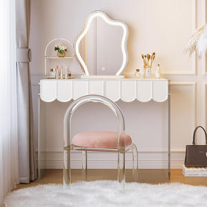 Table de maquillage de chambre à coucher de style français moderne et luxueuse avec miroir éclairé, armoire de rangement multifonctionnelle écologique - Product Image 3