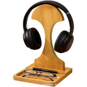 Natural Wood Desktop Organizer 12.08 In H Phone Stand Headphone Holder Multipurpose Storage Rack Office <b>Desk</b> <b>Accessory</b> - Product Image 3