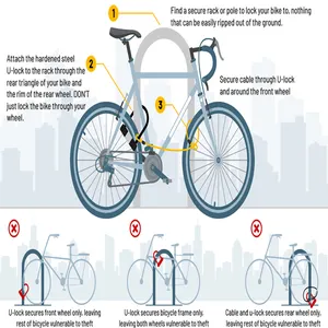 Güvenlik ağır anti-hırsızlık motosiklet bisiklet kapı tekerlek anahtar U şekli kilit montaj braketi kelepçe çelik kablo
