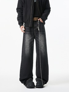 Streetwear Herenwijde <span class=keywords><strong>Jeans</strong></span> met wijde pijpen, katoen, vintage, verbleekt, baggy <span class=keywords><strong>jeans</strong></span> voor heren, effen zwart, blauw gewassen <span class=keywords><strong>jeans</strong></span> - Product Image 3