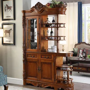 Factory Wholesale European Style Living Room Cabinet Antique Solid Wood Carved Display Cabinet American Luxury Villa Furniture