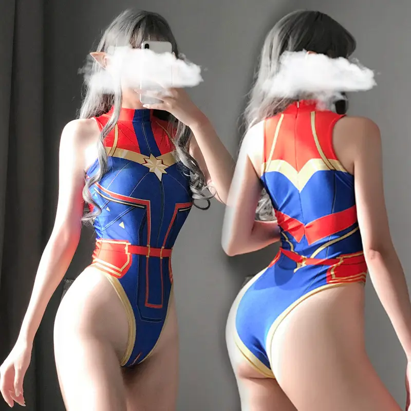 GBG-990 Cosplay anime Captain Marvel superwoman role play Uniform temptation sexy lingerie bodysuit