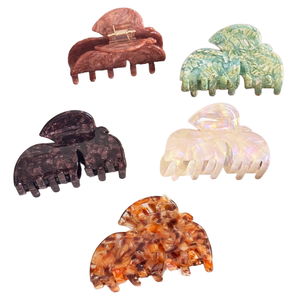 Pince à cheveux vintage en acétate en forme de feuille verte, grande pince requin couleur café, antidérapante - Product Image 1