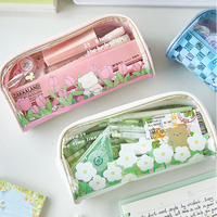 Boîte à crayons en PVC transparent pour enfants, étui à crayons scolaire en plastique transparent personnalisé et mignon