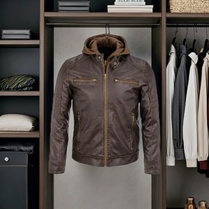 Veste en cuir d'agneau d'hiver pour homme de la meilleure qualité, vêtements de rue enduits avec col à capuche, prix fabricant de veste, vente en gros personnalisée - Product Image 1