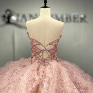 Dy1525 Vintage Ankle-Length Ball Gown Quinceanera <b>Dress</b> Pink Sweetheart Neck <b>Ruffles</b> Glitter Sequin off the Shoulder for - Product Image 4