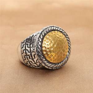 European American Style Titanium Steel Two Tone Round <b>Ring</b> Men's Punk Geometric Pattern Jewelry Gift 290101 - Product Image 1