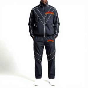 Wholesale Plus Size Casual Solid Nylon Windbreaker Tracksuit Joggers Pants Two Piece Set Breathable Lightweight for <b>Men</b> - Product Image 1