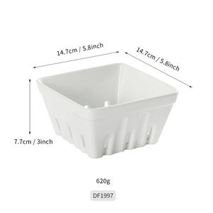 Panier de drainage en céramique nordique, carré, taille M, support de rangement pour fruits réutilisable, blanc et vert DF1997 - Product Image 3