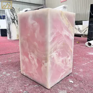 KINGS-WING Custom Stone Cube Coffee Table Side Table For Living Room- Pink Onyx Table