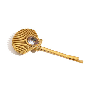 H1552 pinces à cheveux vintage en acier inoxydable plaqué or avec coquille bouffante en forme de boule de coeur pinces à cheveux en diamant 70s 80s épingles à cheveux décoratives - Product Image 5