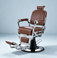 Fauteuil de Barbier Vintage de Luxe Chromé Marron avec Inclinaison Hydraulique, Chaise de Salon Robuste pour Hommes, Barbier, Soins Personnels
