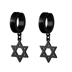 Pendientes de Clip con Forma de Estrella de Seis Puntas, Acero Inoxidable, Unisex, Estilo Punk, Opciones en Color Dorado, Plateado y Negro - Product Image 2