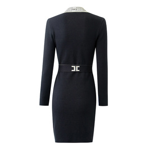 Produttori di maglieria Custom scollo a V <span class=keywords><strong>maniche</strong></span> <span class=keywords><strong>lunghe</strong></span> cravatta maglia Midi vita alta maglione abiti Casual per le donne - Product Image 2