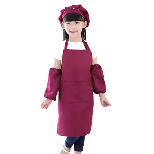 Kustom Katun Memasak Bib Anak Apron Set Apron Hat Syal Sehelai Kain Di Atas Lengan untuk Anak-anak