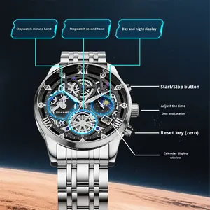 SKMEI Montre à quartz en acier inoxydable pour homme avec montres pour enfants en acier mécanique creux gravé d'affaires - Product Image 4