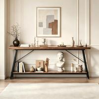 Table console en fer à hauteur réglable extra longue avec station de charge et rangement pour salle à manger/salon - Design moderne