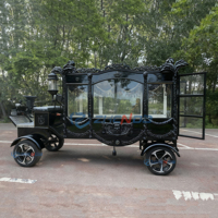Carriage de cercueil noir tiré par des chevaux/corbillard chariot funéraire noir moderne George Antique Glass Coach chariot funéraire en vente