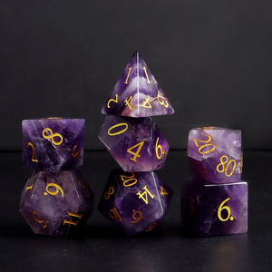 Jingyuan màu tím tự nhiên fluorite 7 mảnh RPG xúc xắc Đặt đá quý DND xúc xắc đặt xúc xắc đá pha lê cho ngục tối và rồng D & D - Product Image 1