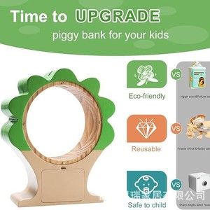 Hucha de madera transparente de acrílico y madera maciza para niños, adorno de escritorio con cerradura de llave, de 5 a 7 años - Product Image 2