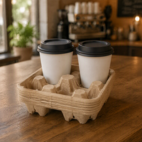 Plateau à boissons en pulpe moulée pour 4 gobelets, compatible avec les gobelets de 8 à 32 oz, pour café, thé boba, vente en gros, biodégradable, empilable