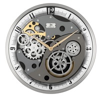 Jam Dinding Bulat Desain Industri Quartz Perak Baja dengan Pola Geometris Abstrak Bertenaga Baterai Diameter 46cm