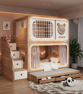 Cama litera infantil <span class=keywords><strong>de</strong></span> madera estilo loft, cómoda, tamaño doble, con tobogán, ideal para hotel/escuela - Product Image 2