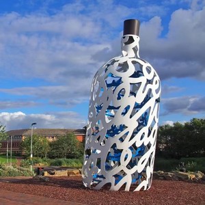 SENZHAO Modern stainless steel sculpture Large outdoor wine bottle decor Creative metal garden art - Product Image 1