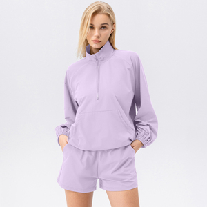 Completo Sportivo Estivo da Donna, Casual, con Colletto Verticale, Traspirante, Pantaloncini da Corsa ad Asciugatura Rapida, Set Due Pezzi per Fitness - Product Image 6