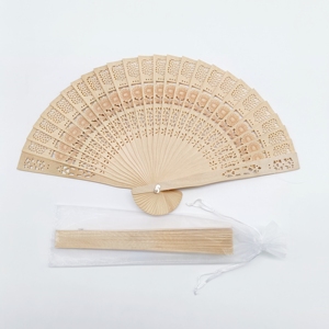 Abanico de Mano de Bambú con Buen Diseño, 21 cm 8 Pulgadas, Económico, Mango de Bambú, Impresión en Seda Blanca, para Fiestas y Bodas - Product Image 3