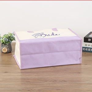 Sac Fourre-Tout Carré en Toile Coton avec Logo Imprimé Personnalisé Rose Violet Lettre de la Mariée de Mariage Sac Cadeau de Voyage - Product Image 4