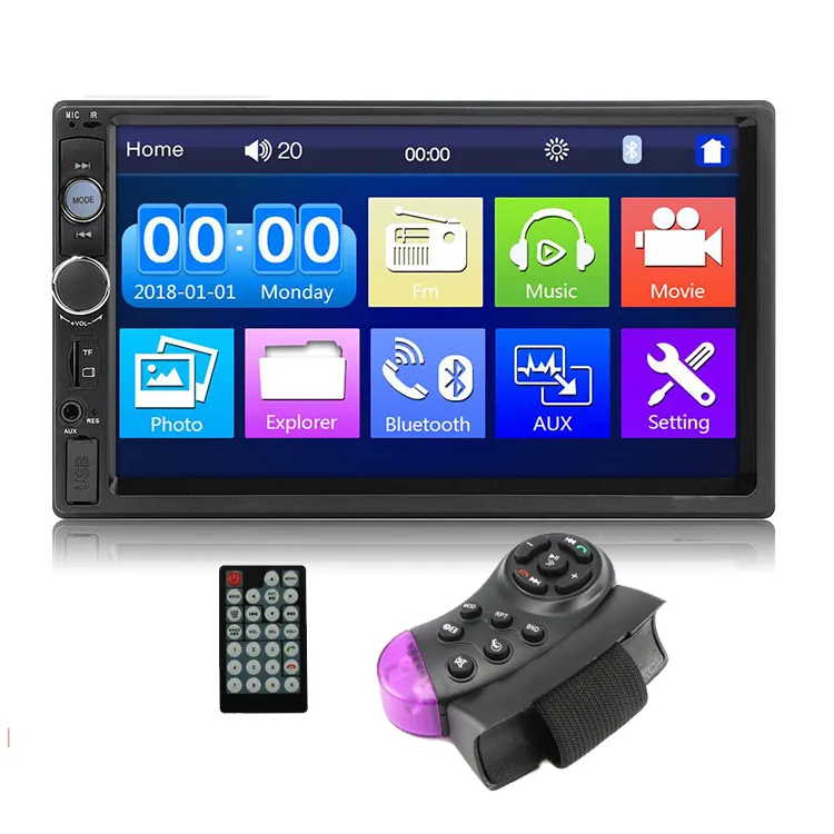 Pemutar Dvd Mobil, 2 Din, 7 "Tautan Cermin Layar Sentuh Stereo Radio Kontrol Setir FM BT USB Mp4 Player Elektronik Otomatis