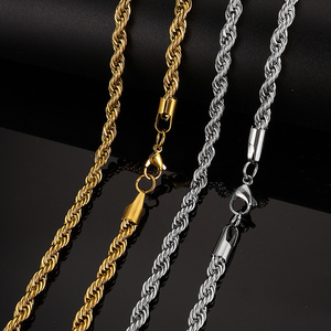 Collar de Cadena de Cuerda Trenzada de Acero Inoxidable de 40-60 cm, Chapado en Oro y Plata para Hombre y Mujer - Product Image 2