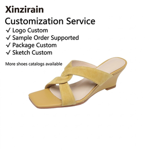 Sandales compensées à bout ouvert croisé <span class=keywords><strong>en</strong></span> daim jaune personnalisées Xinzirain pour femmes - Product Image 1