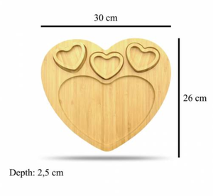 Plateau de service en <span class=keywords><strong>bambou</strong></span> OEM en forme de cœur à 3 compartiments avec 3 compartiments séparés pour les sauces - Product Image 3