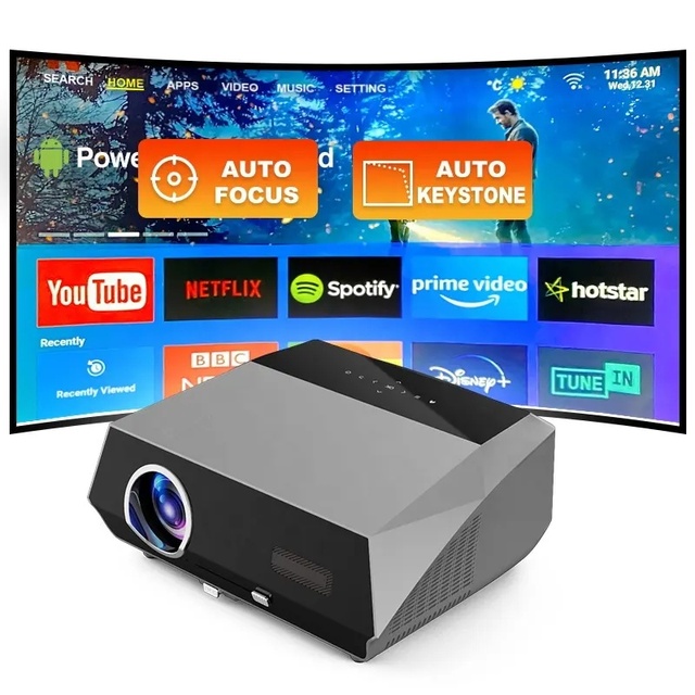OEM/ODM 4K Projector 1920x1080P 14300 Lumens Video Autofocus Android 9 WiFi Dual-Band Portable Home Theater TV