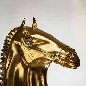 Sculpture de tête de cheval géante en fibre de verre, artisanat créatif moderne, fait main, objet de collection pour la décoration intérieure - Product Image 3