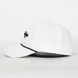 Chapeau de corde de golf pour hommes et femmes, concevez votre propre logo de broderie personnalisé, 5 panneaux, casquette de sport de course à pied, chapeau de corde de golf blanc en nylon