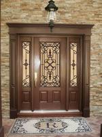 Porte d'entrée à pivot en bois massif avec porte principale Sidelites Porte de maison populaire en bois noir