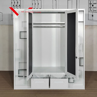 Armoire métallique sur mesure pour chambre à coucher, armoire de rangement en fer à 4 portes avec miroir