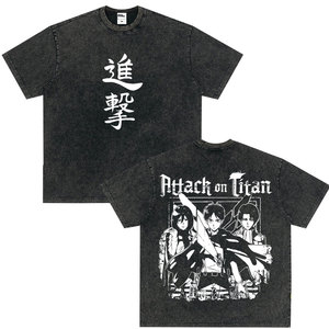Washed retro anime <strong>Attack</strong> <strong>on</strong> <strong>Titan</strong> pattern <strong>T</strong>-<strong>shirt</strong>, men's cartoon comic <strong>T</strong>-<strong>shirt</strong>, men's retro oversized <strong>T</strong>-<strong>shirt</strong> - Product Image 3