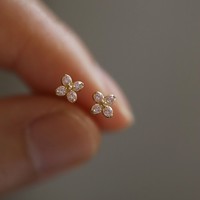 Anting Tusuk Wanita Berlapis Emas 14K Tembaga Desain Bunga Cantik-Elegan Chic Gaya Jepang-Korea Anting Tunggal