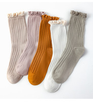 Chaussettes montantes en coton respirant tricoté avec dentelle, style princesse coréen, pour bébés filles, collection automne